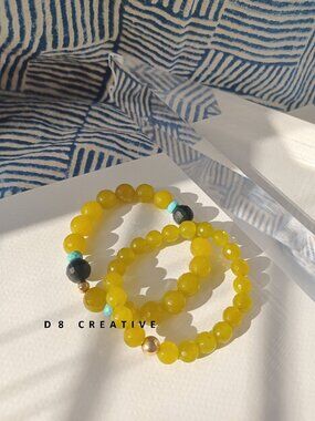 New 14 k gold over sterling silver and lemon yellow agate 2 set bracelets